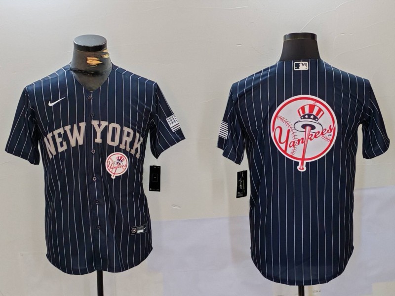 Men New York Yankees Blank Blue stripe joint name 2024 Nike MLB Jersey style 91220